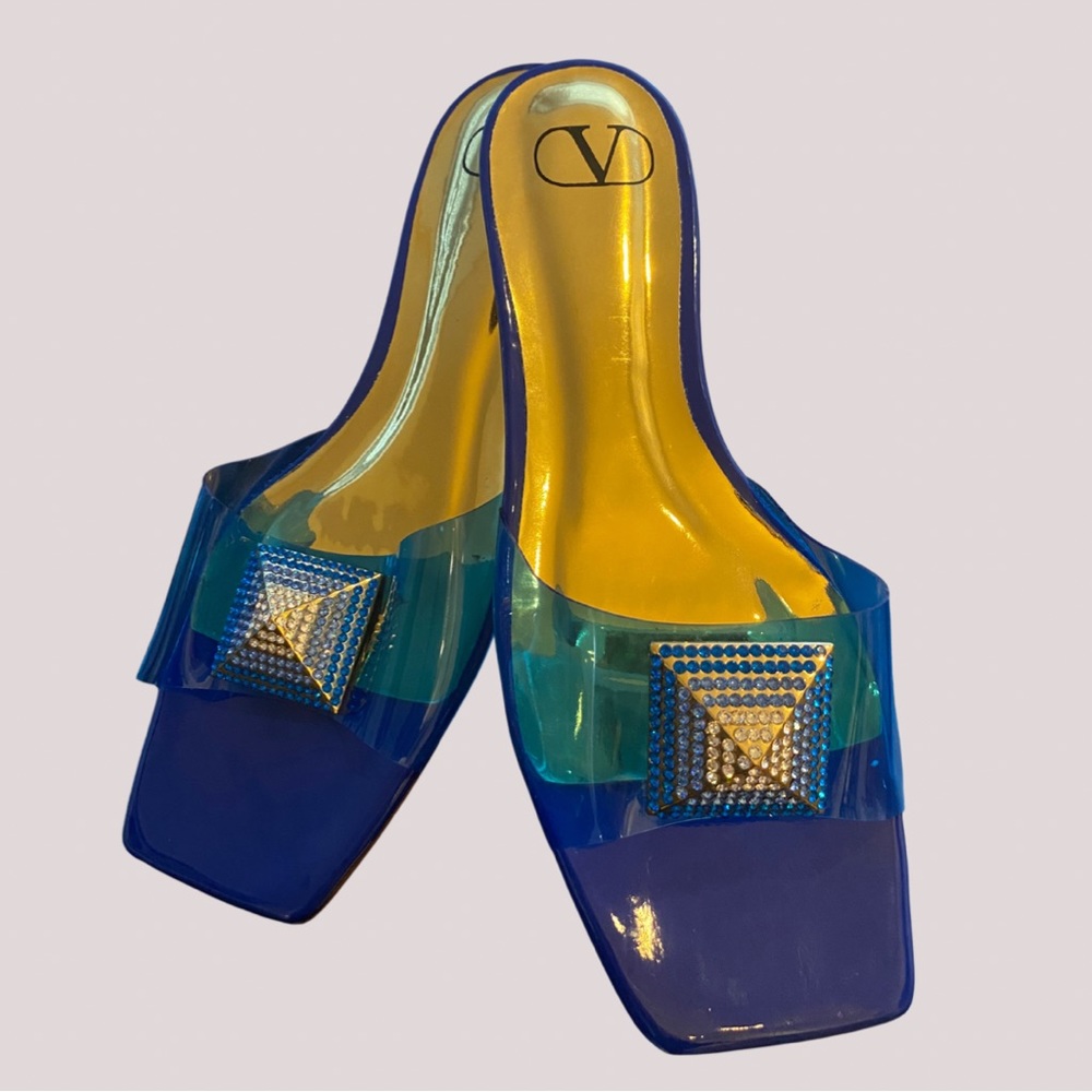 Cobalt Blue Plastic & Rhinestone Slides - Picture 2 of 6